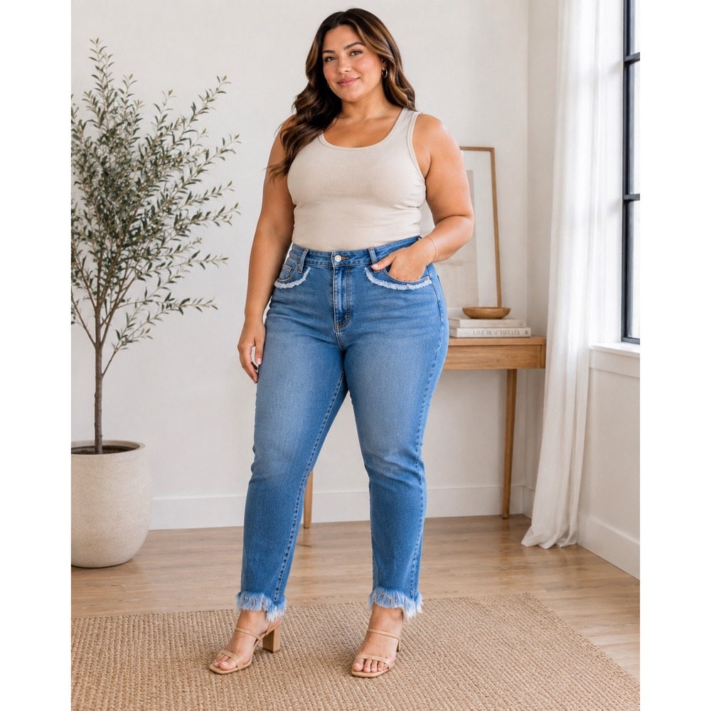 Judy Blue Light Blue High-Rise Skinny Jeans with Frayed Ankles